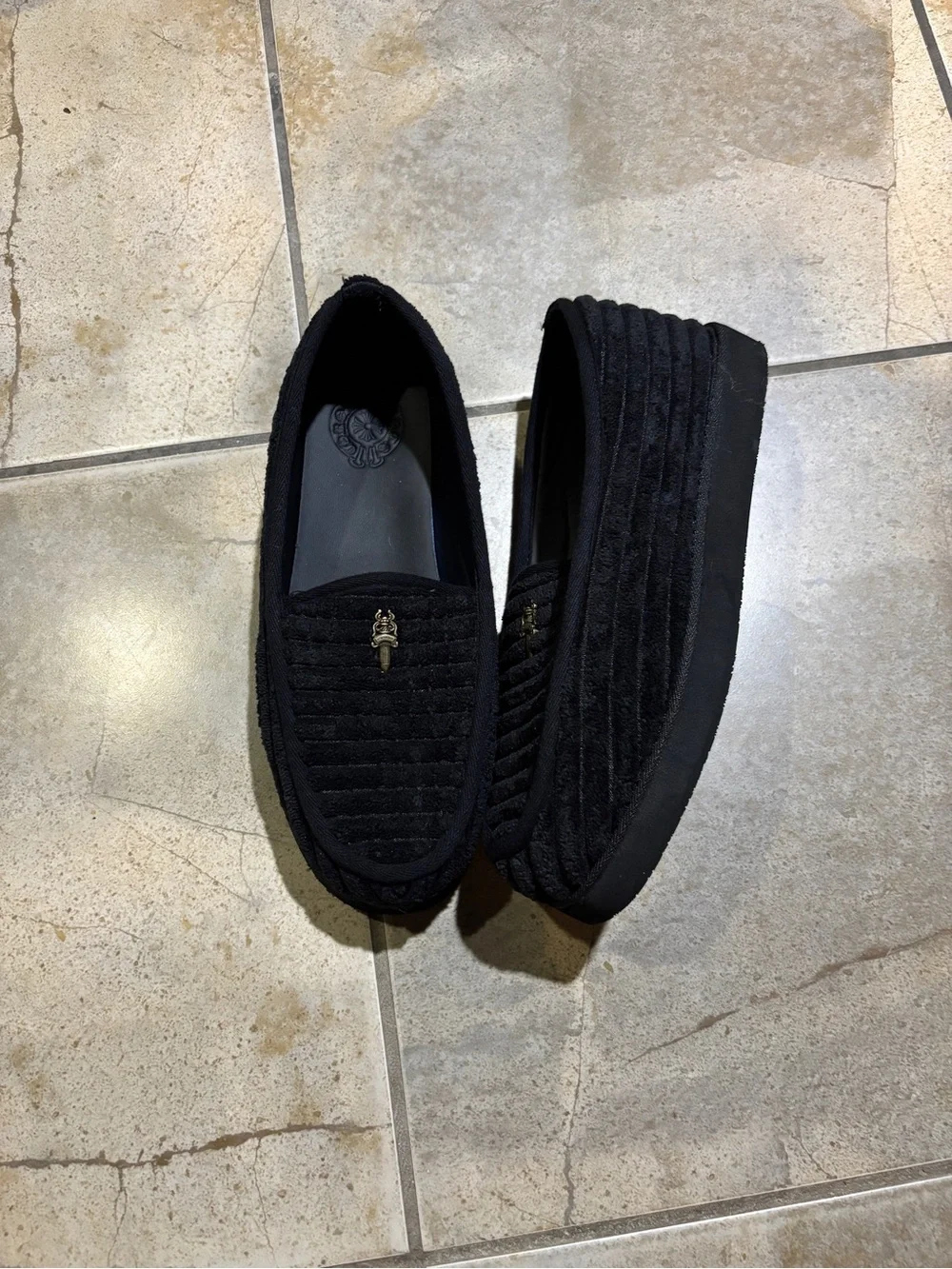 Chrome Hearts Black Dagger Velvet Slippers / Loafers